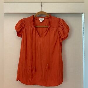 Rachel Zoe Terracotta V-Neck Ruffle Top- Small